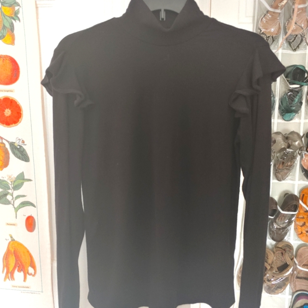 Ruffled black mock neck sweater